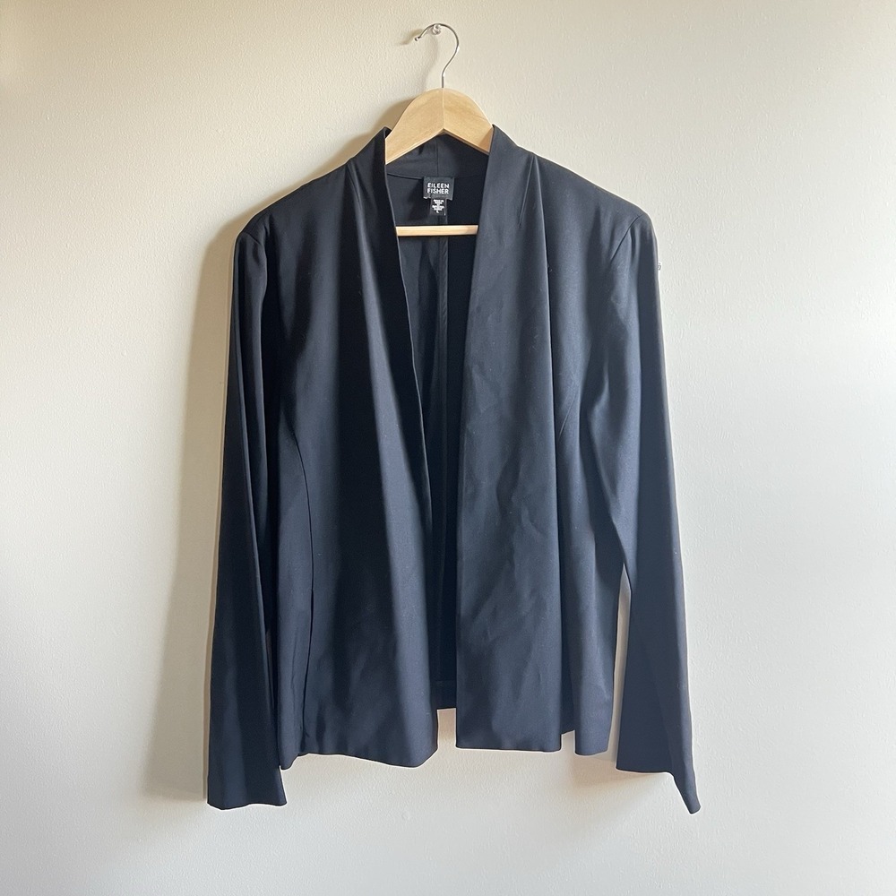 Eileen Fisher Wool Black Blazer Jacket Open Front Viscose Lycra Plus Size Large